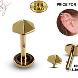 14K Gold Umbrella Top Tragus Earring, Cartilage Labret Stud Piercing - Internally Threading Body Jewellery Ear Piercing