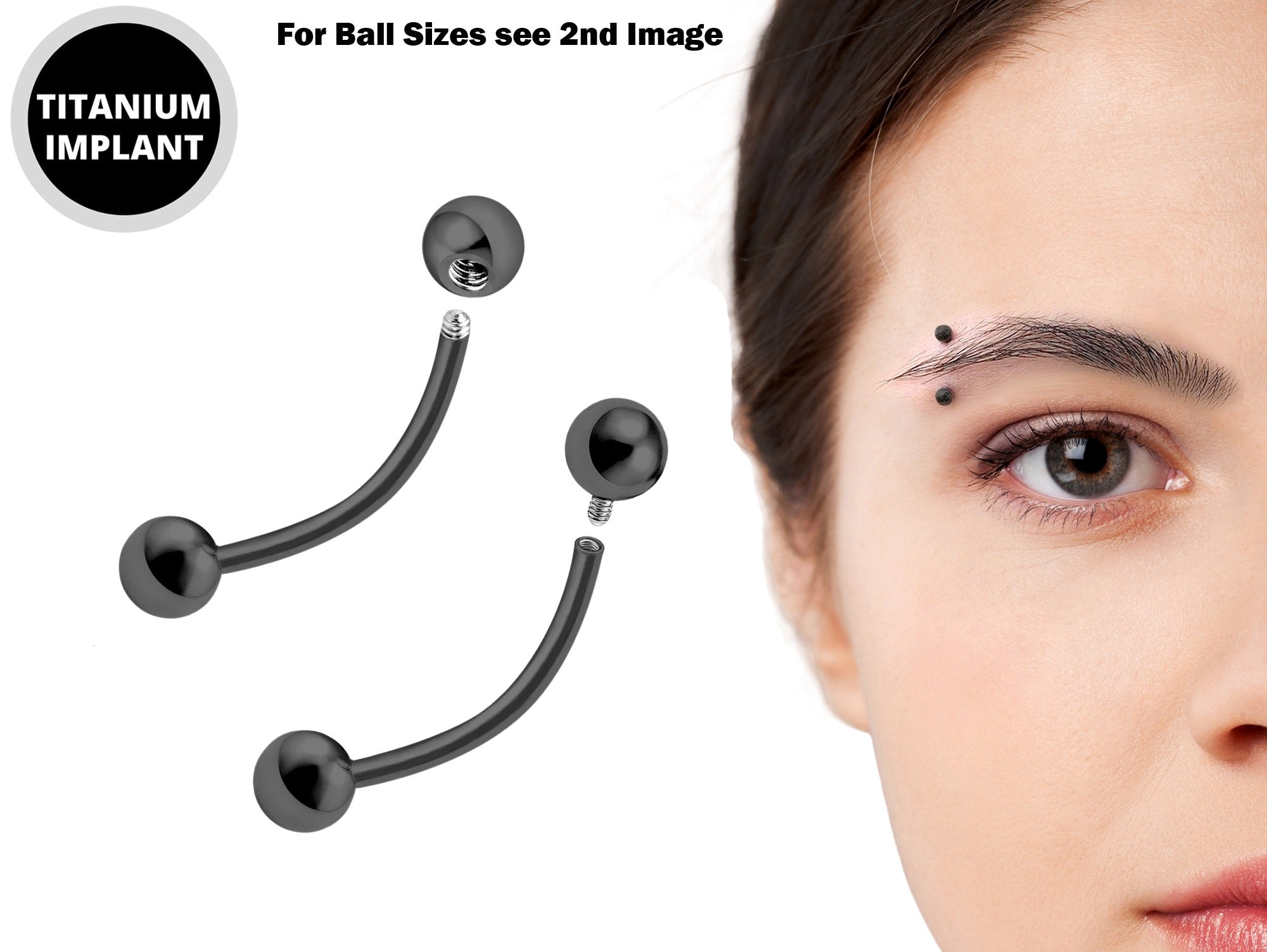 Titanium Black Eyebrow Piercings - External / Internal Threading 18g 16g 14g Curved Bar Also Piercing Stud for Anti- Eyebrow, Cartilage Stud