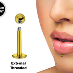 Titanium Gold Labret Stud Piercing 18g 16g 14g Lip Piercing External or Internally Threaded for Tragus Helix Cartilage Madonna Medusa Labret