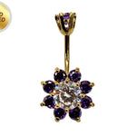Sun Flower Belly Button Ring, Navel Ring - Silver Gold Plated Belly Bar Crystal Body Jewellery - 14G - Length is 10mm