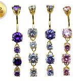 Gold Plated Round Dangle Belly Ring with CZ Crystals - Silver Belly Bars 14G length is 10mm