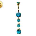 Round Drop Dangle Belly Ring with CZ Crystals -Gold Plated Silver Belly Bars 14G length is 10mm