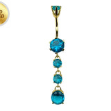 Round Drop Dangle Belly Ring with CZ Crystals -Gold Plated Silver Belly Bars 14G length is 10mm