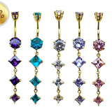 Diamond Shape Dangle Belly Ring - Silver Gold Plated Belly Bar with Crystals - 14G length is 10mm