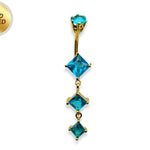 Silver Gold Plated Belly Bar - Dangle Belly Rings with CZ Crystals - 14G length 10mm