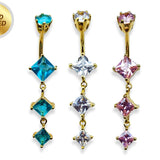 Silver Gold Plated Belly Bar - Dangle Belly Rings with CZ Crystals - 14G length 10mm