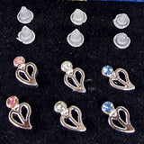 Hypoallergenic Plastic Post Earrings Heart design Ear Studs with CZ Crystals - 3 Pairs + Gift Box