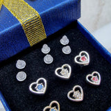 Plastic Post Heart Earrings with CZ Crystals - Retainer Earrings - Hypoallergenic, Nickel Free - 3 Pairs + Gift Box