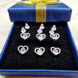 Plastic Post Heart Earrings with CZ Crystals - Retainer Earrings - Hypoallergenic, Nickel Free - 3 Pairs + Gift Box