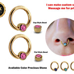 14K Solid Gold Gold Ball Hoop Ring with Cup Bead Septum Piercing - 14K with Precious Stones Piercing for Nipple Jewelry, Rook, Cartilage