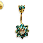 Flower Belly Ring, Navel Ring - Silver Gold Plated Belly Bar Crystal Body Jewellery - 14G - Length is 10mm