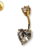 Heart Belly Ring, Navel Ring - Silver Gold Plated Belly Bar Crystal Body Jewellery - 14G - Length is 10mm