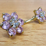 Double Flower Belly Ring, Navel Ring - Silver Gold Plated Belly Bar Crystal Body Jewellery - 14G - Length is 10mm
