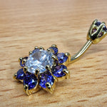 Sun Flower Belly Button Ring, Navel Ring - Silver Gold Plated Belly Bar Crystal Body Jewellery - 14G - Length is 10mm