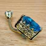 Heart Belly Bar Crystal , Silver Gold Plated Navel Ring with Side Designs - 14G Length is 10mm
