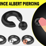 Black Prince Albert Piercing, Prince Albert Jewelry, PA Ring - Captive Bead Ring, Captive Prince 8G to 00G with Custom Spring Ball Closure