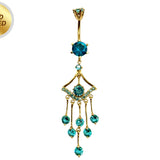 Gold Plated Long Dangle Belly Button Ring, Silver Belly Bars with CZ Crystals Sets - 14G Length is 10mm