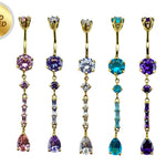 Long Dangly Belly Button Ring, Round Silver Belly Bar with Crystal Hand Set - Gold Plated Belly Piercing - 14G length is 10mm