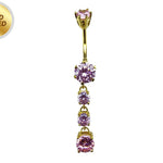 Round Drop Dangle Belly Ring with CZ Crystals -Gold Plated Silver Belly Bars 14G length is 10mm