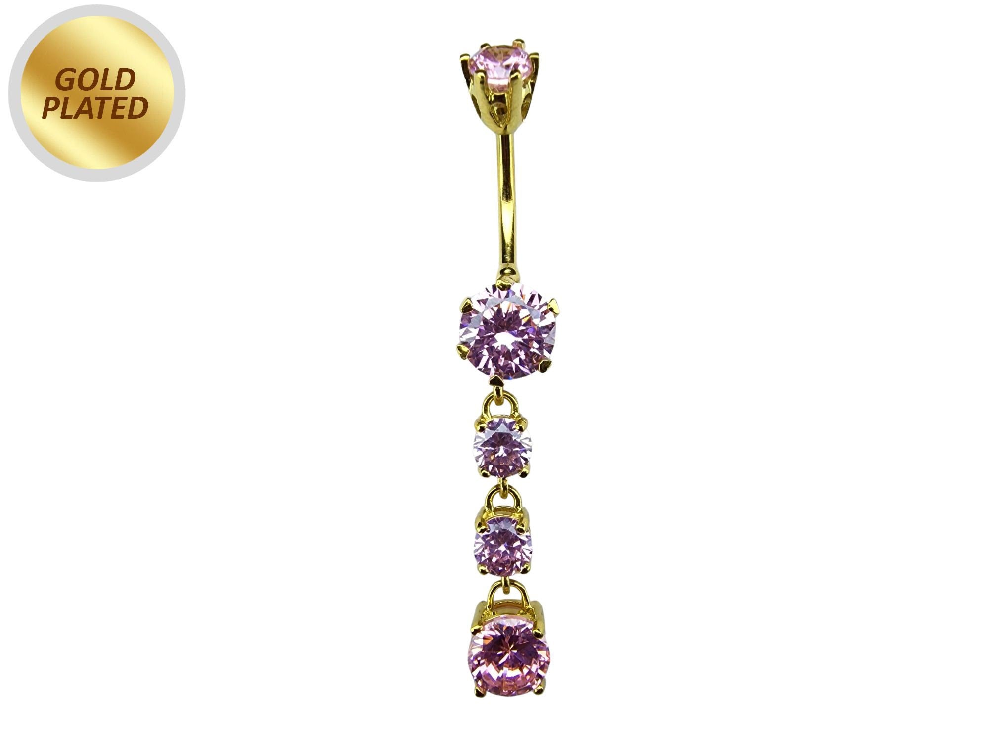 Round Drop Dangle Belly Ring with CZ Crystals -Gold Plated Silver Belly Bars 14G length is 10mm