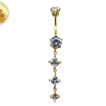 Diamond Shape Dangle Belly Ring - Silver Gold Plated Belly Bar with Crystals - 14G length is 10mm