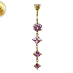 Diamond Shape Dangle Belly Ring - Silver Gold Plated Belly Bar with Crystals - 14G length is 10mm