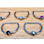 Titanium Gem Nipple Ring Jewelry, Nipple D-Ring Ball Hoops, Captive Ring - 16G 14G - 1piece - Body Piercing Also for Daith, Septum, Eyebrow