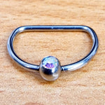 Titanium Gem Nipple Ring Jewelry, Nipple D-Ring Ball Hoops, Captive Ring - 16G 14G - 1piece - Body Piercing Also for Daith, Septum, Eyebrow