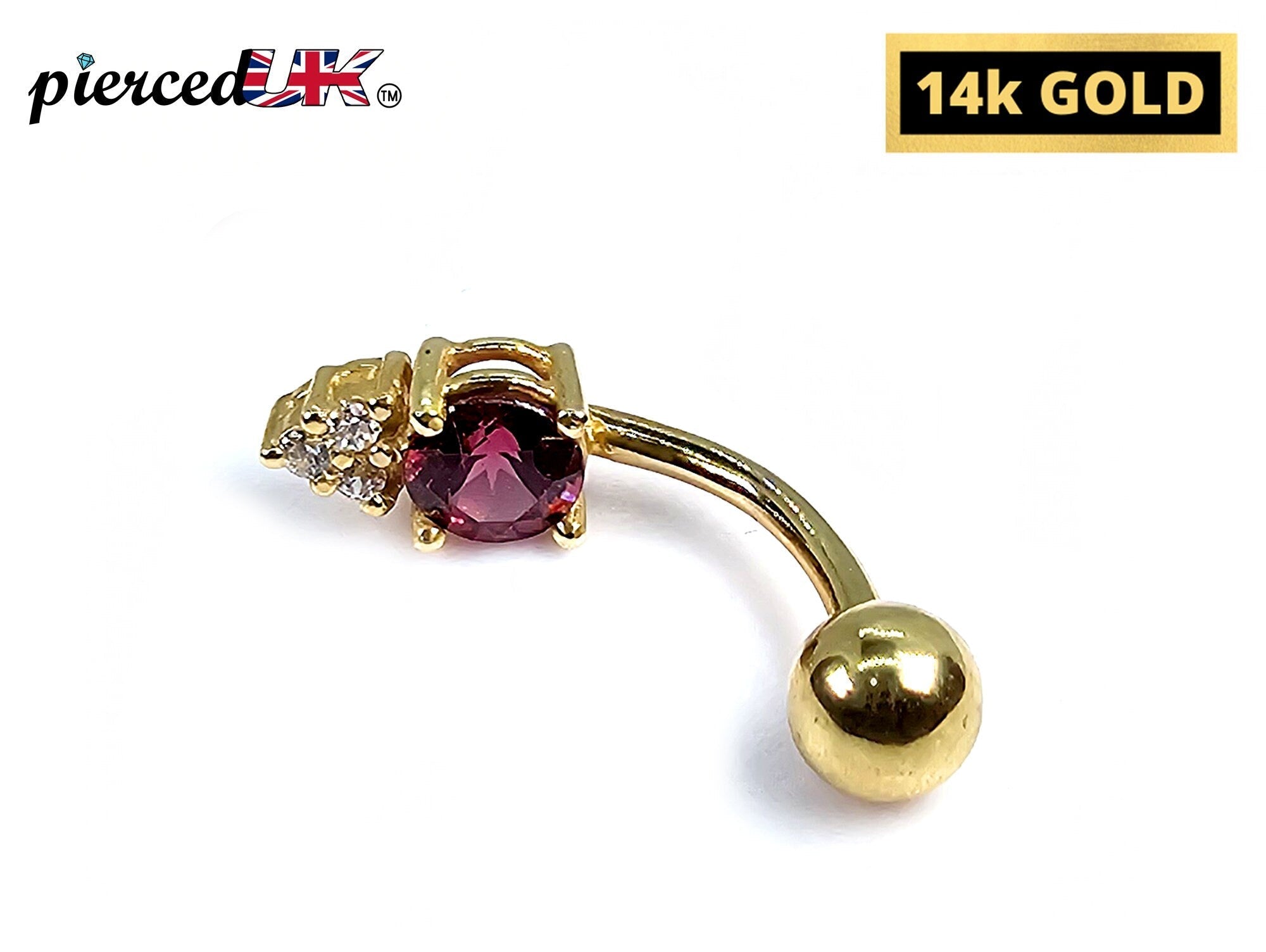 14K Gold Belly Ring - Design Belly Bar with the Highest Quality Crystals Hand Set & Polished - Navel Jewellery for someone Very Special