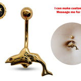 14K Gold Shark Belly Button Ring - Set and Hand Polished - Hand Made 14K Solid Gold Belly Bar for that very special Person