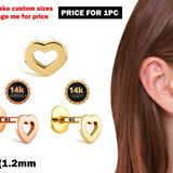 16G Heart Labret Lip Piercing made from solid 14K Gold and Rose Gold Body Piercing for Tragus, Medusa Lip, Ashley studs Internally Threaded