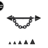 Black Cone / Spike Nose Bridge Barbell Upper Nose Piercing with Steel Chain - 18G 16G 14G Straight Barbell - Choose Spike and Cone Size