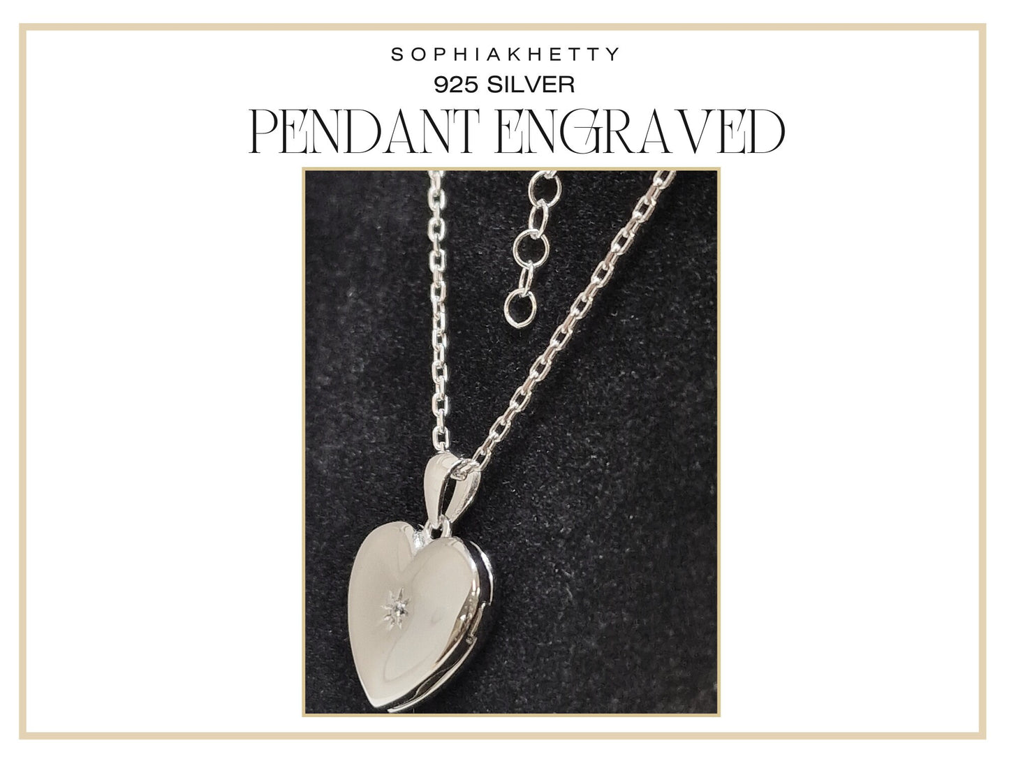 Silver Heart Locket Personalized Engraved Pendant and Necklace with Centre Crystal - Personalise it with your Special Message or Image