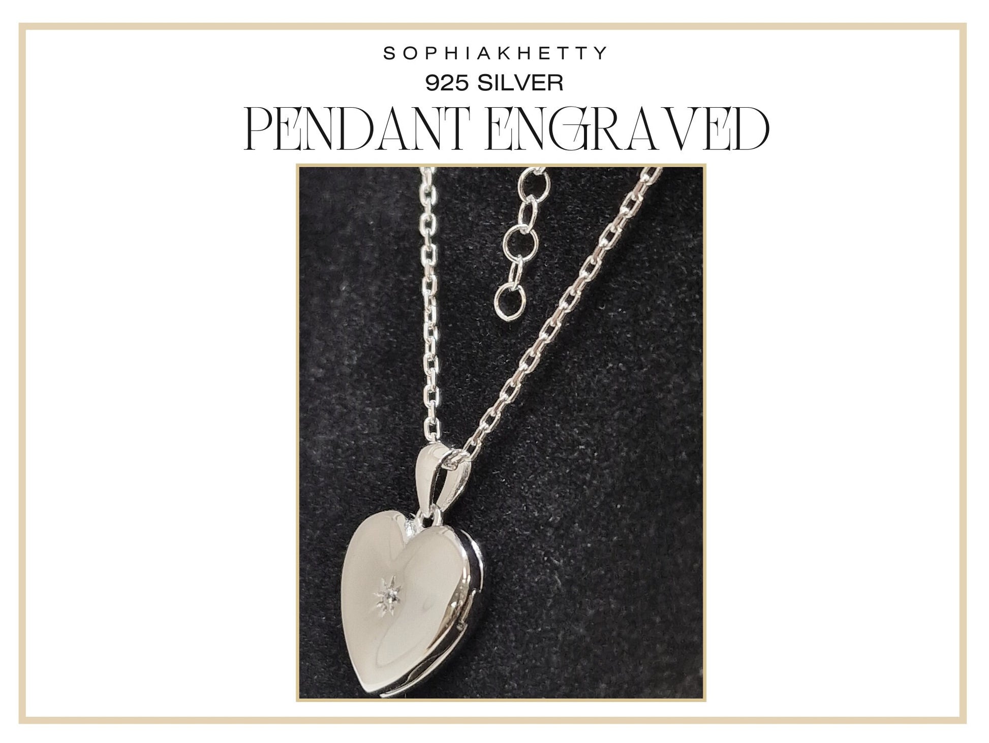 Silver Heart Locket Personalized Engraved Pendant and Necklace with Centre Crystal - Personalise it with your Special Message or Image