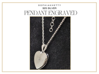 Silver Heart Locket Personalized Engraved Pendant and Necklace with Centre Crystal - Personalise it with your Special Message or Image