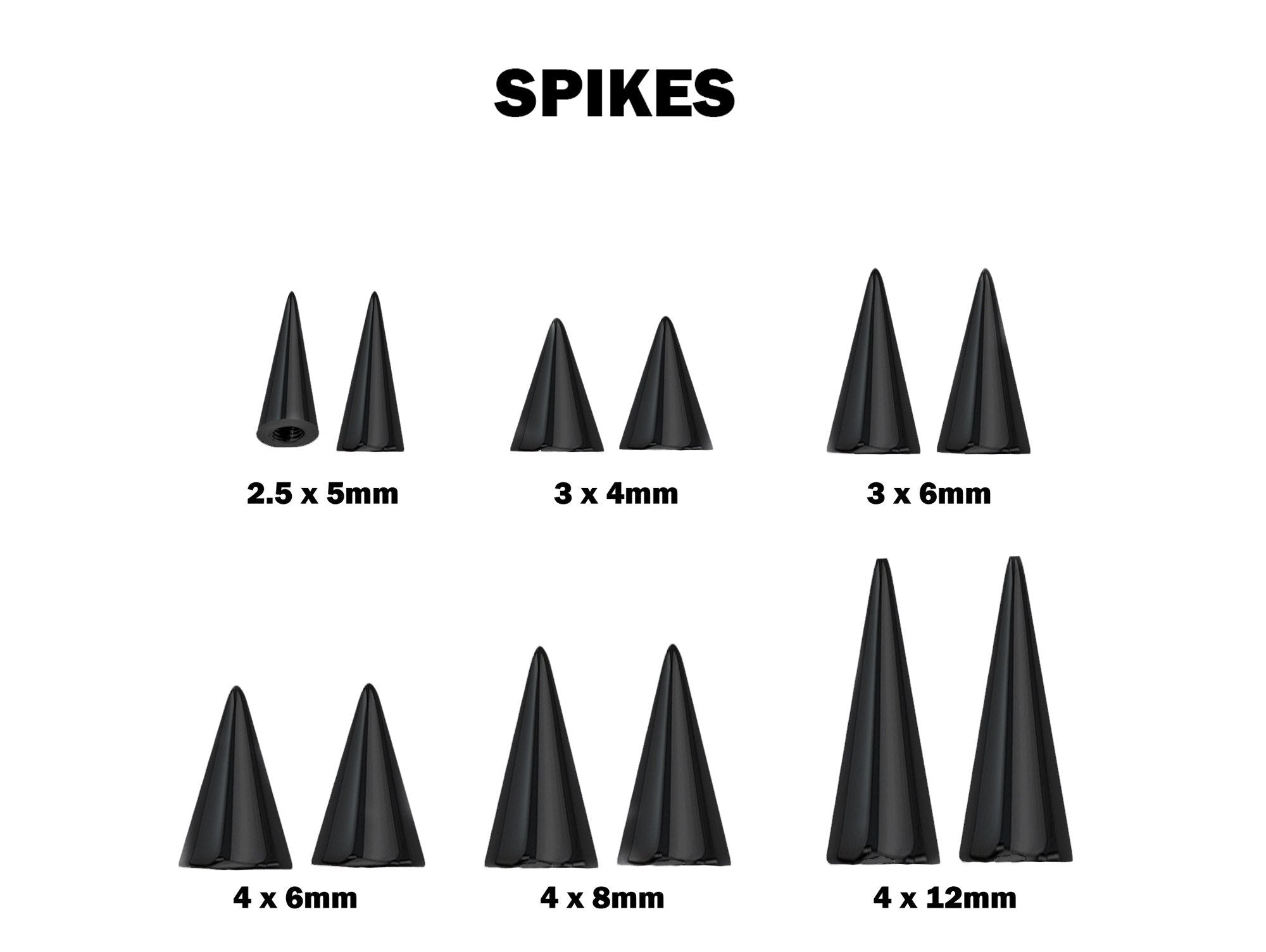 Black Cone / Spike Nose Bridge Barbell Upper Nose Piercing with Steel Chain - 18G 16G 14G Straight Barbell - Choose Spike and Cone Size