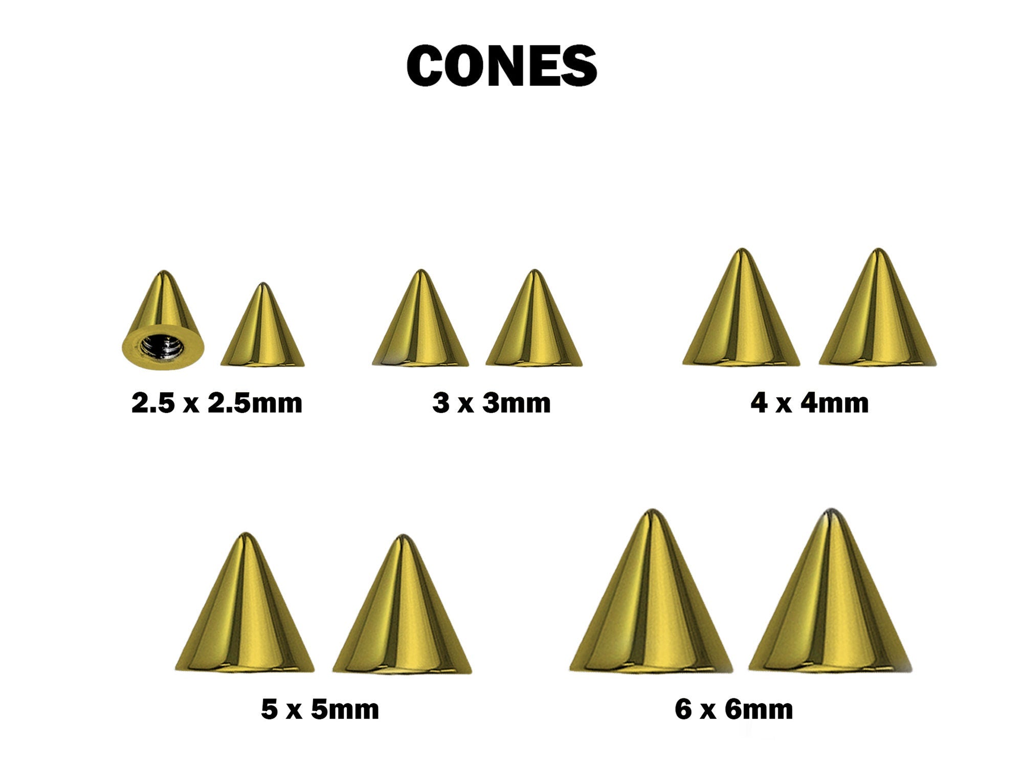 Gold Cone / Spike Nose Bridge Barbell Upper Nose Piercing with Steel Chain - 18G 16G 14G Straight Barbell - Choose Spike and Cone Size