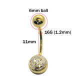 14K Solid Gold Belly Button Ring, 16G Belly Bar with Studded Crystals Belly Ring - Hand Set and Hand Polished - Gold Body Jewellery