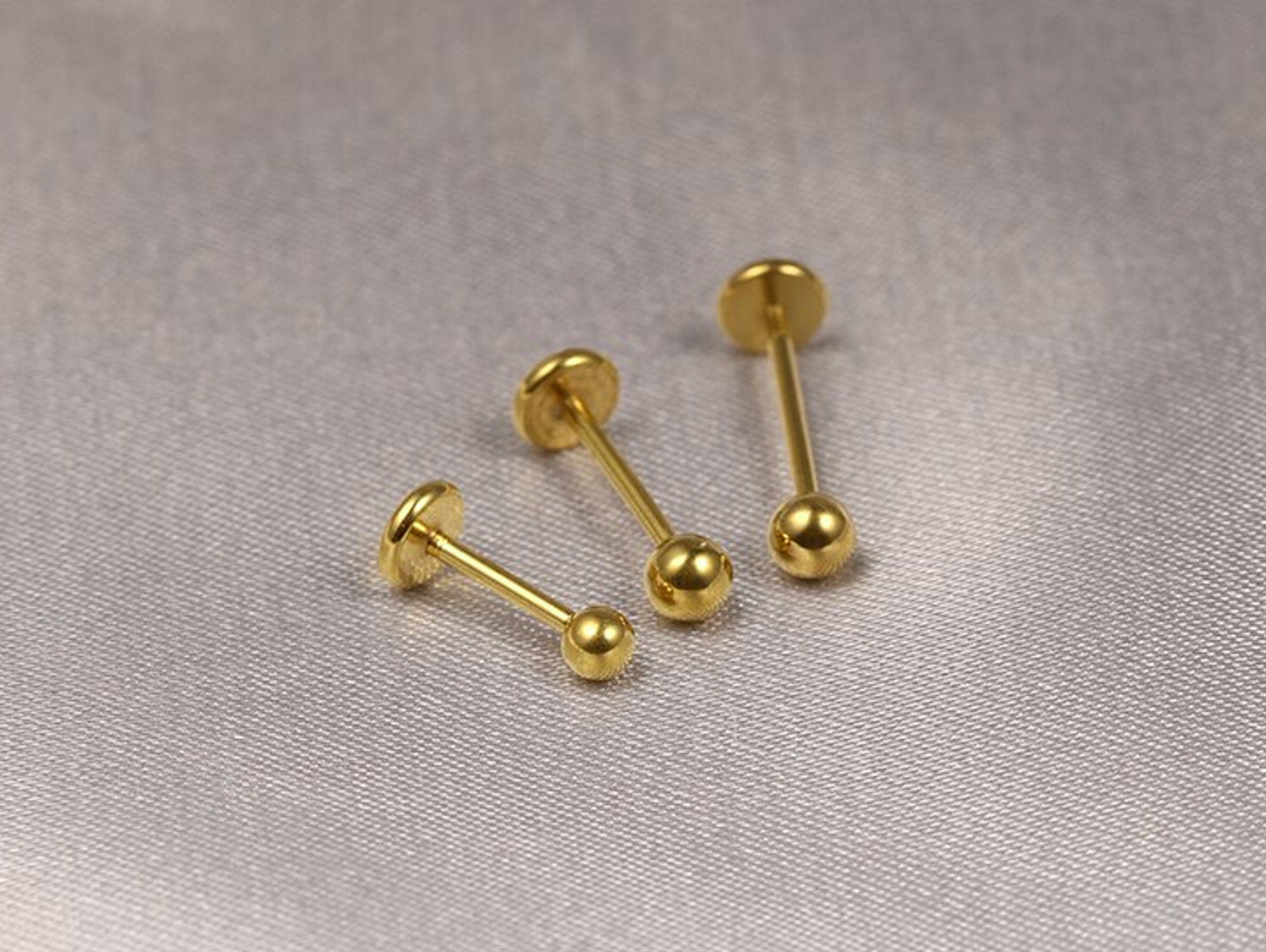 14K Solid Gold Internal Labret Lip Piercing -16G 14G - 14K Gold Body Piercing for Tragus, Lip Jewellery, Cartilage Piercing- Hand Made