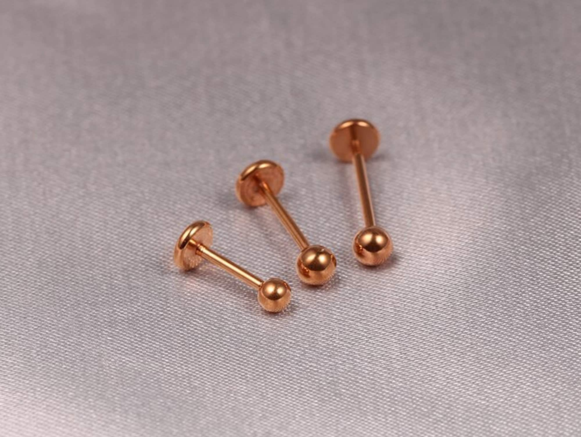 14K Rose Gold Internal Labret Lip Piercing -16G 14G - Body Piercing for Tragus, Lip Jewellery, Cartilage Piercing- Hand Made