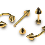 14K Gold Cone Labret Stud Lip Jewellery - 14G Labret Piercing, Lip Ring, Lip Stud, Tragus Earring with Peach Gold Cone