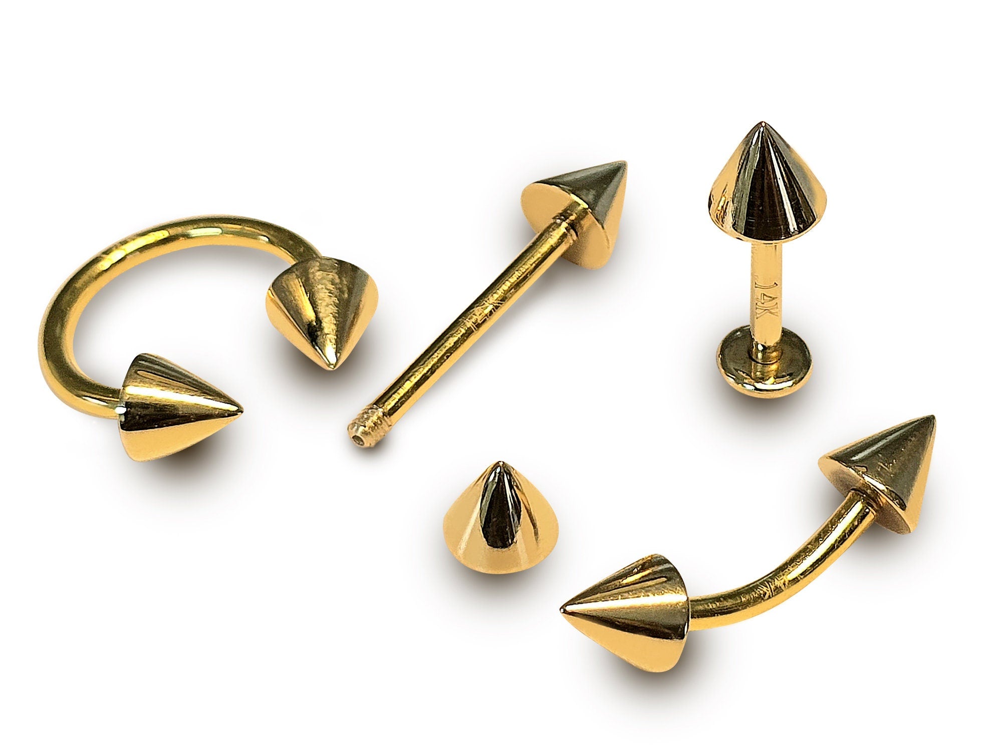 14K Gold Cone Labret Stud Lip Jewellery - 14G Labret Piercing, Lip Ring, Lip Stud, Tragus Earring with Peach Gold Cone