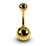 14K Solid Gold Belly Button Ring with Fixed Bottom Hollow Ball Lightweight 14G Navel Piercing size 8mm to 12mm