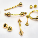 14K Gold Spike Pyramid Labret Stud Lip Jewellery, Lip Piercing Tragus Earring - 16G Body Jewellery Gold Lip Bar