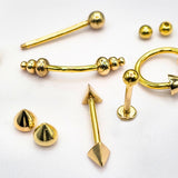 14K Gold Spike Labret Stud Lip Jewellery, Lip Piercing Tragus Earring - Pyramid Design - 16G Body Jewellery Gold Lip Bar