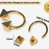 14K Gold Pyramid Cone Septum Horseshoe Barbell, Septum ring, Lip Piercing - 14G Body Jewellery Gold Nose Ring