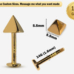 14K Gold Pyramid Cone Labret Stud Lip Jewellery, Lip Piercing Tragus Earring - 14G Body Jewellery Gold Lip Bar