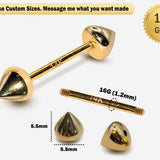 14K Gold Nipple Jewellery Barbell, Barbell Earrings with Round Cone End - 16G Body Jewellery Straight Barbell Stud