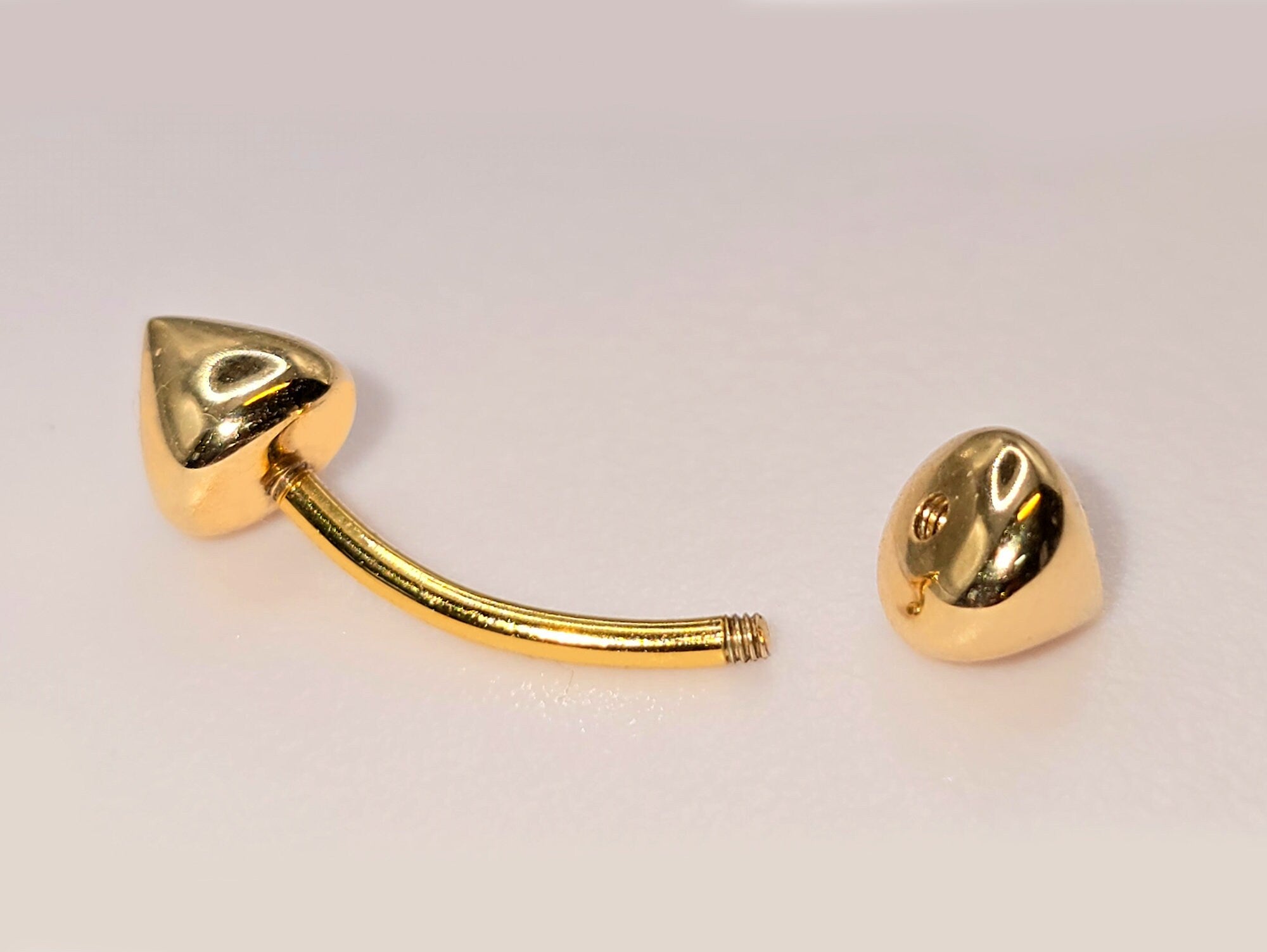 14K Gold Round Cone Eyebrow Piercing Curved Barbell Piercing, Cartilage Piercing, Belly Ring - 16G Body Jewellery Gold Bent Bar