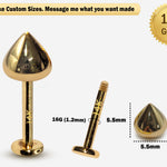 14K Gold Round Cone Labret Stud Lip Jewellery, Lip Piercing Tragus Earring - 16G Body Jewellery Gold Lip Bar